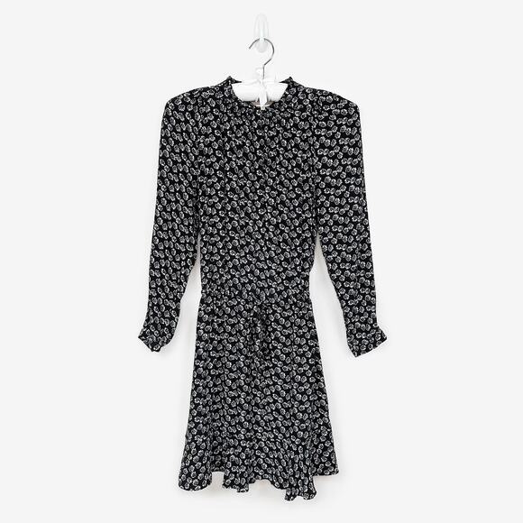 Rebecca Taylor Silk Mini Dress Size 6 Black Floral Silk Long Sleeve Whimsygoth - Picture 1 of 2
